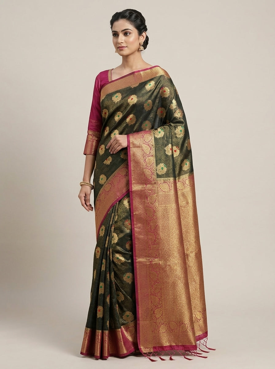 Charcoal Magenta Pattu Silk Saree