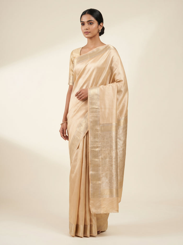 Champagne Dawn pure Pattu silk saree