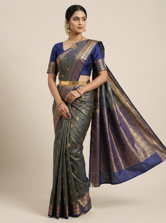 Slate Grey Pattu Silk Saree