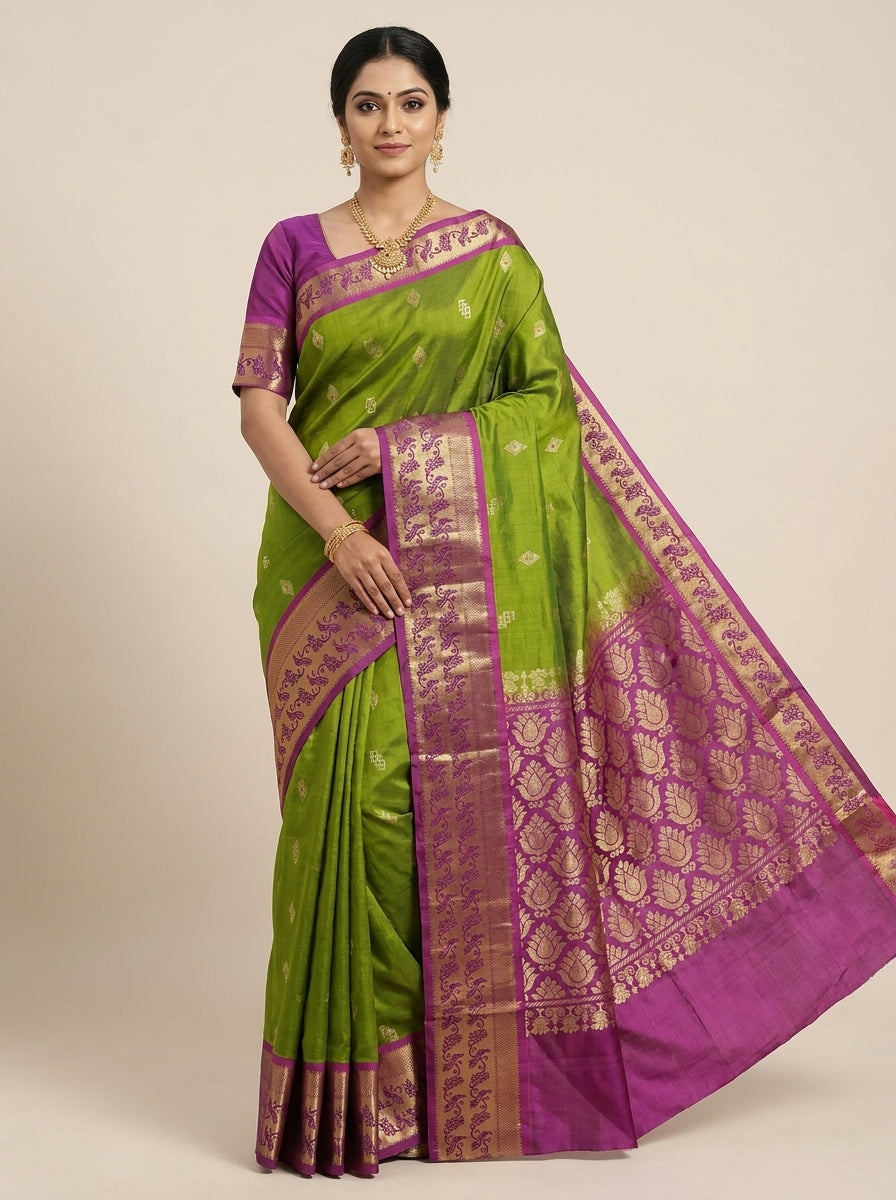 Lime Green Pattu Silk Saree