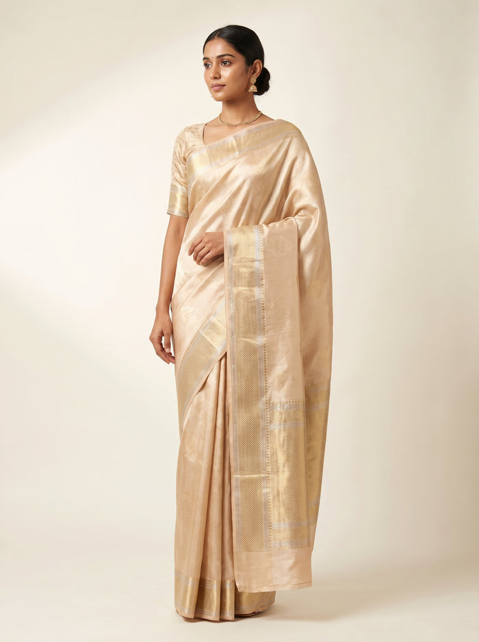 Luminous Champagne pure Pattu silk saree