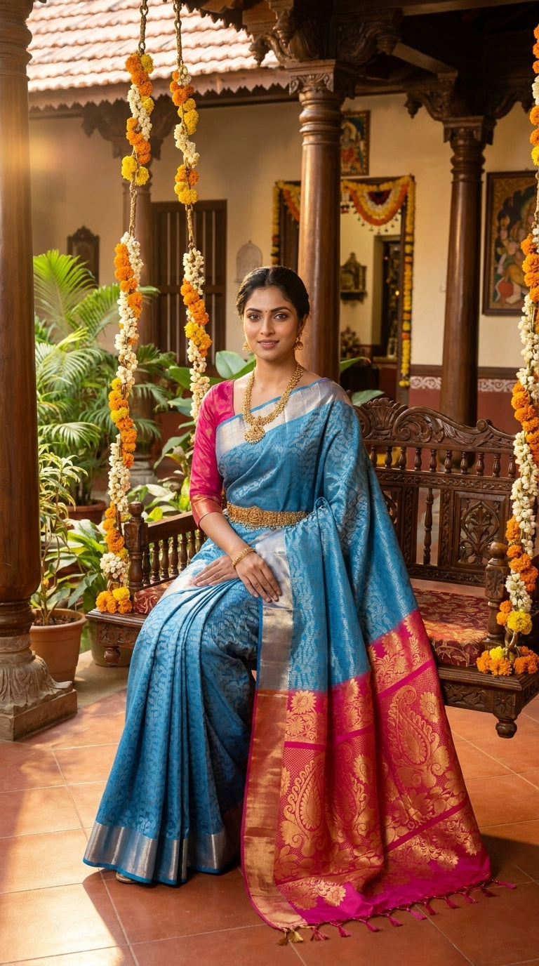 Royal Sky-Blue Pattu Silk Saree