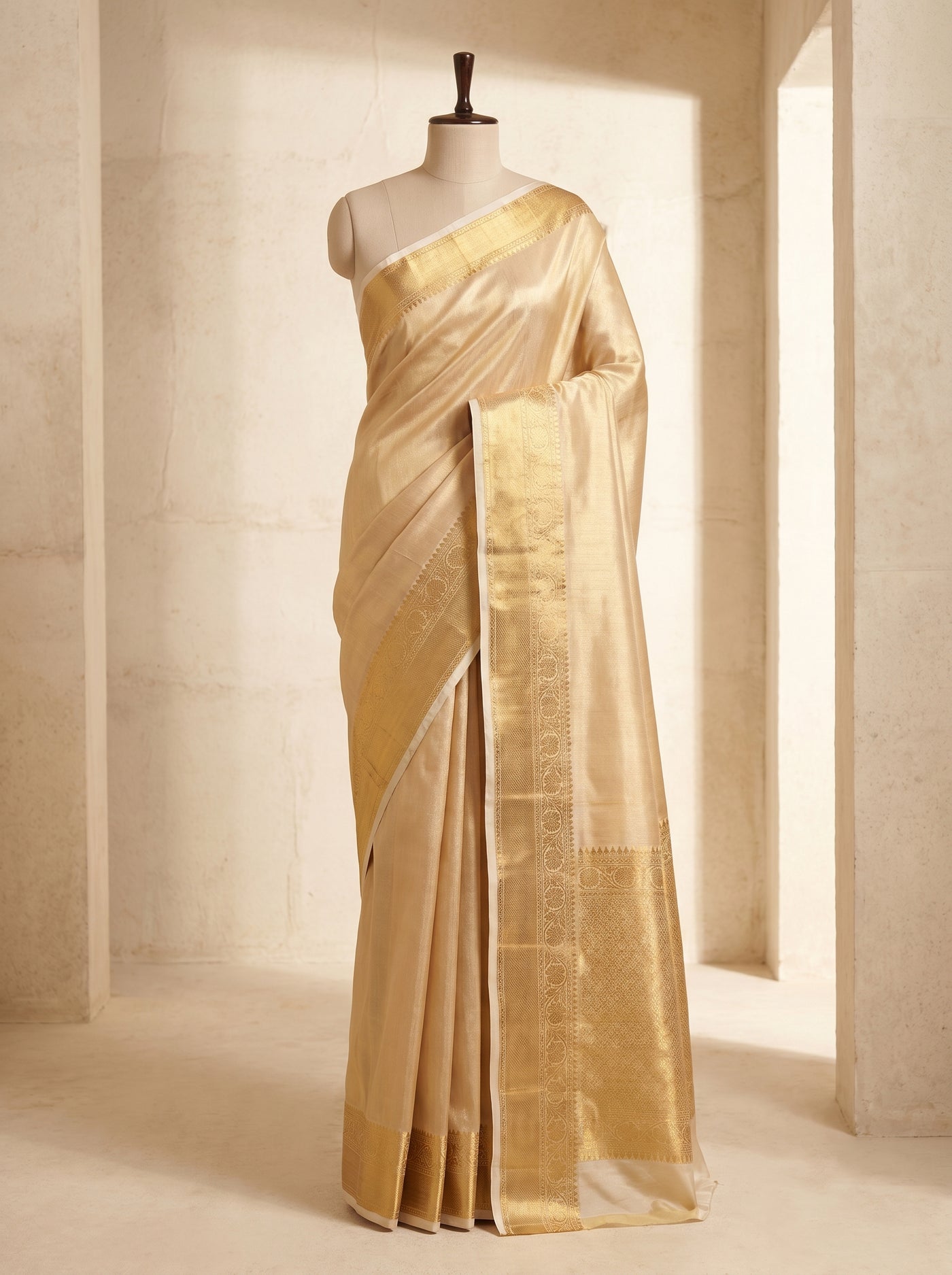 Ivory Zari Elegance pattu silk saree