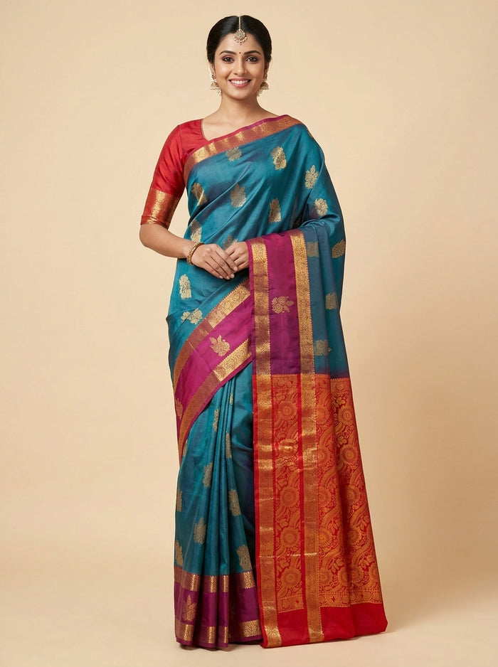 Teal Blue Pattu Silk Saree