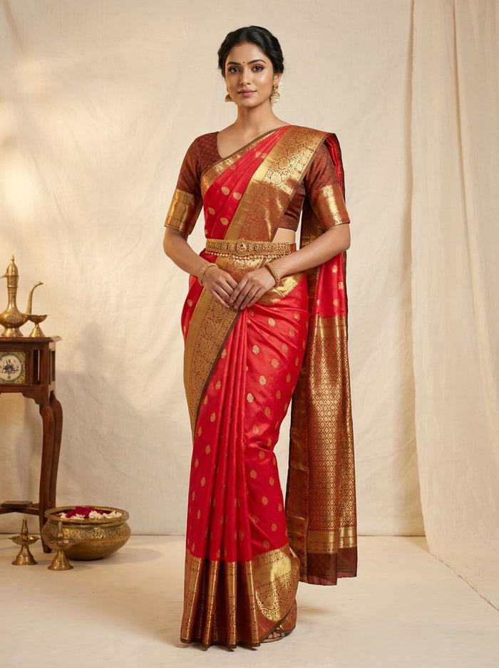 Scarlet Red Pattu Silk Saree