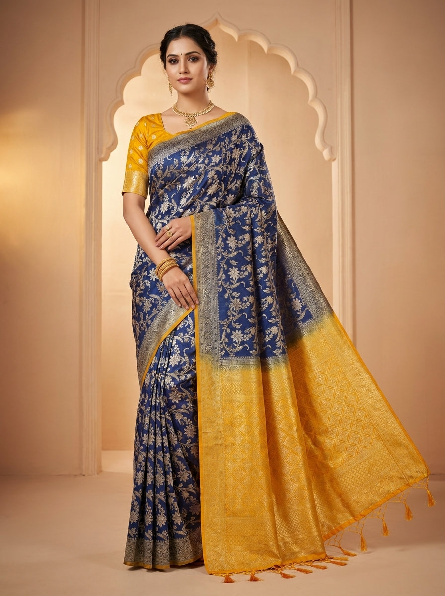 Sapphire Gold Pattu Silk Saree