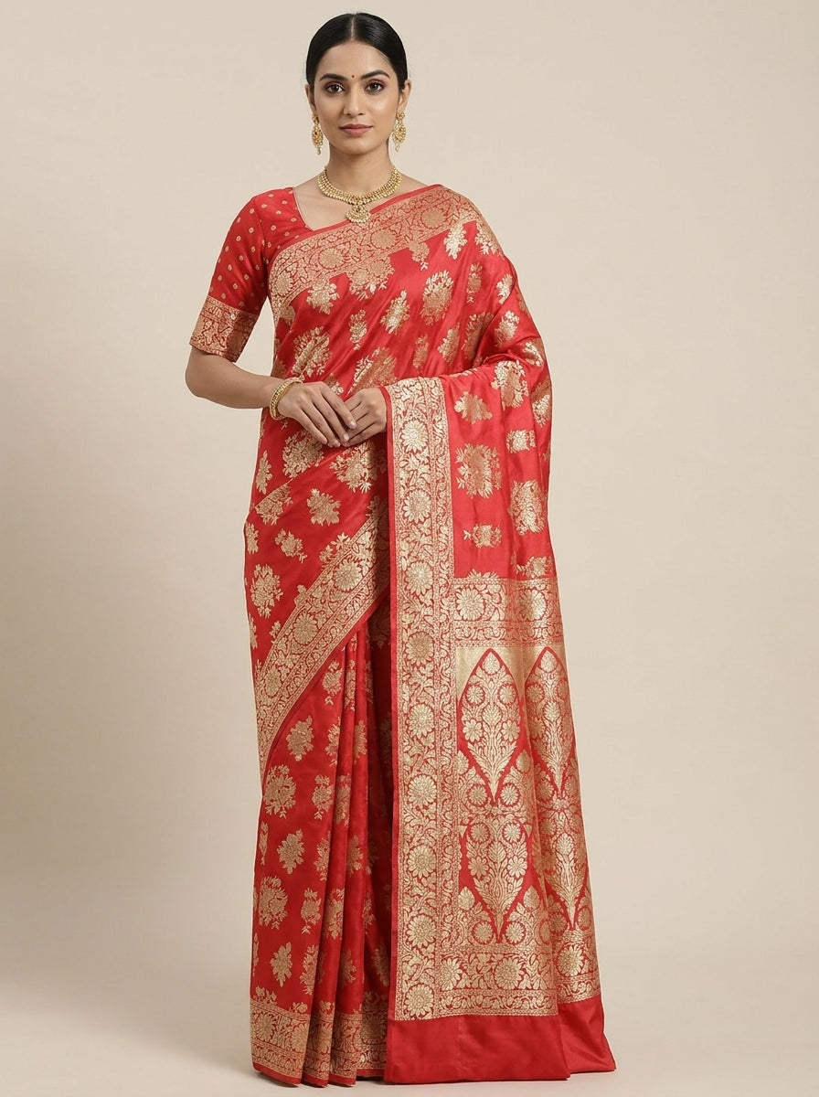 Ruby Red Pattu Silk Saree