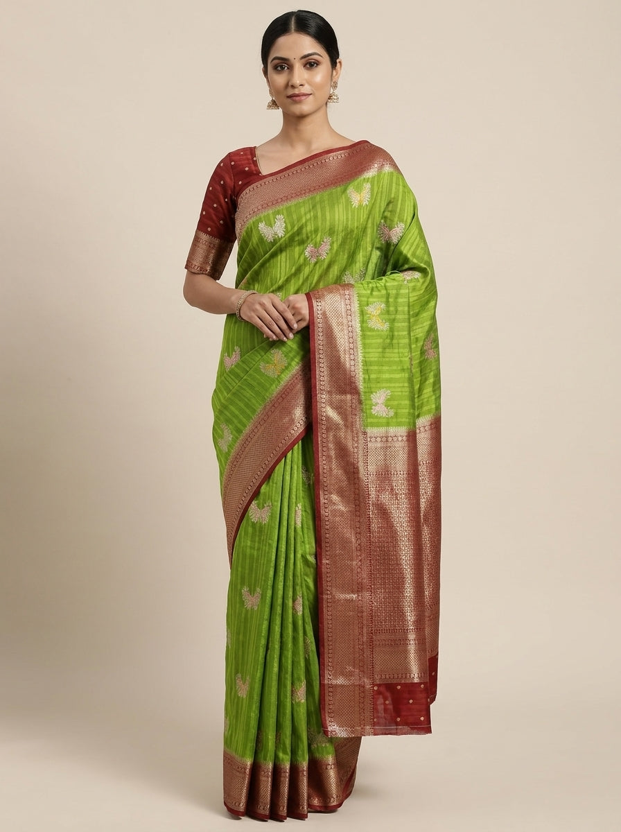 Parrot Green Pattu Silk Saree
