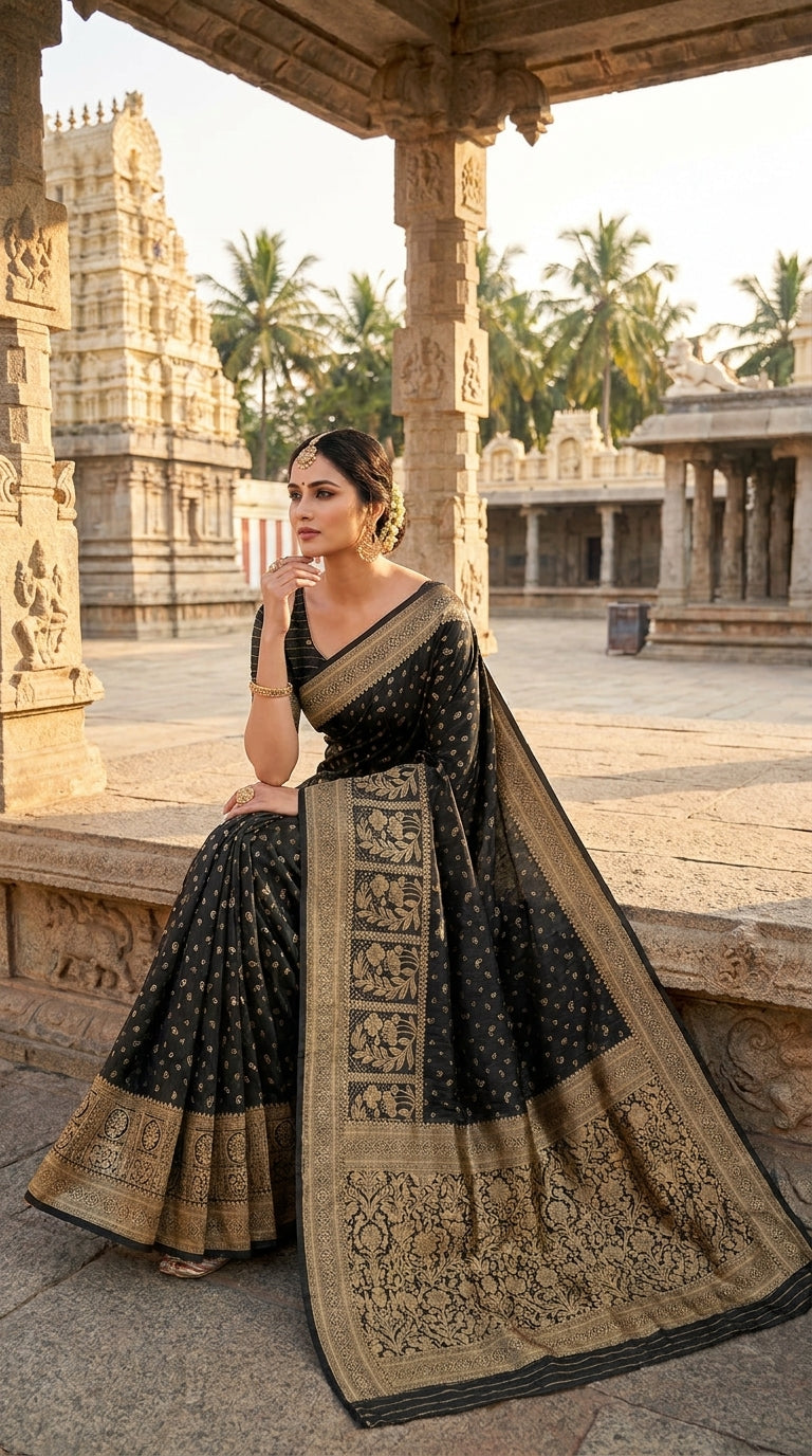 Midnight Black Pattu Silk Saree