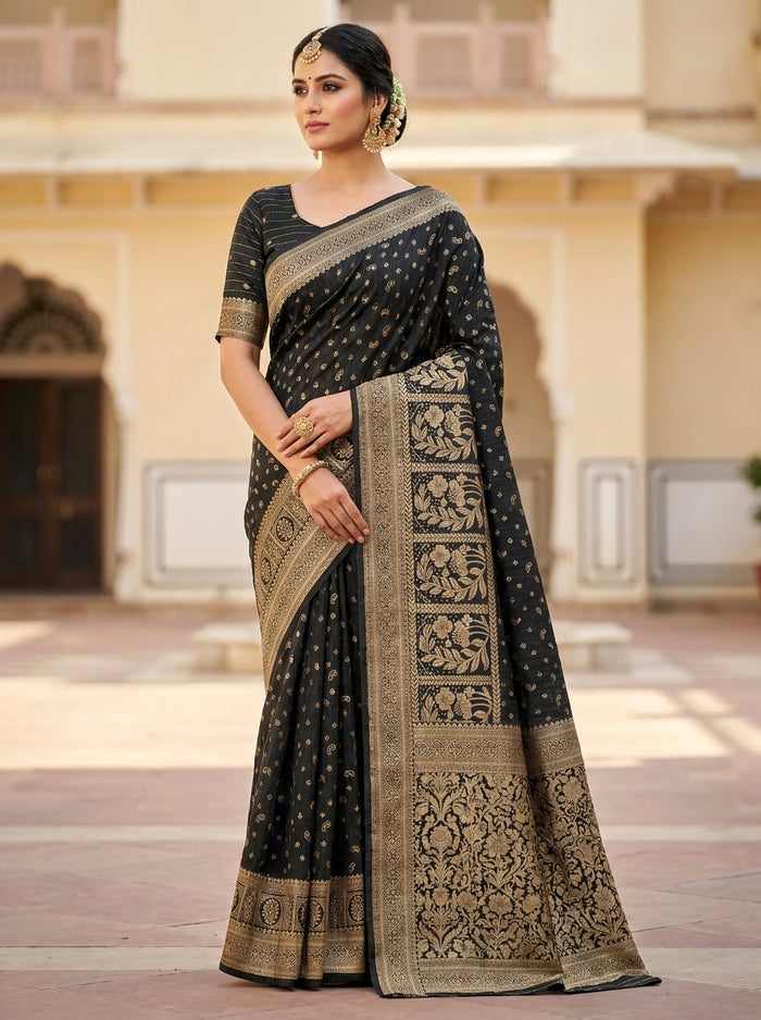 Midnight Black Pattu Silk Saree