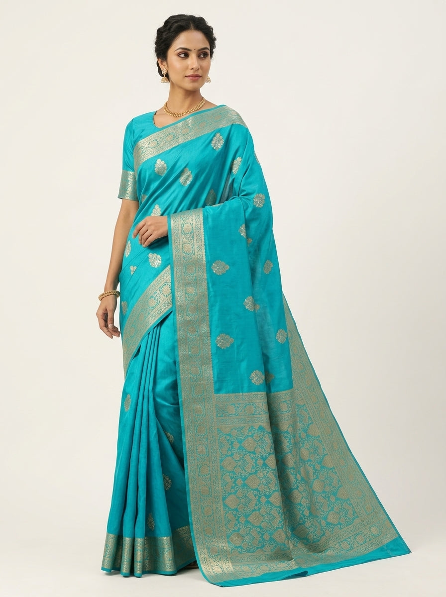 Turquoise Blue Pattu Silk Saree