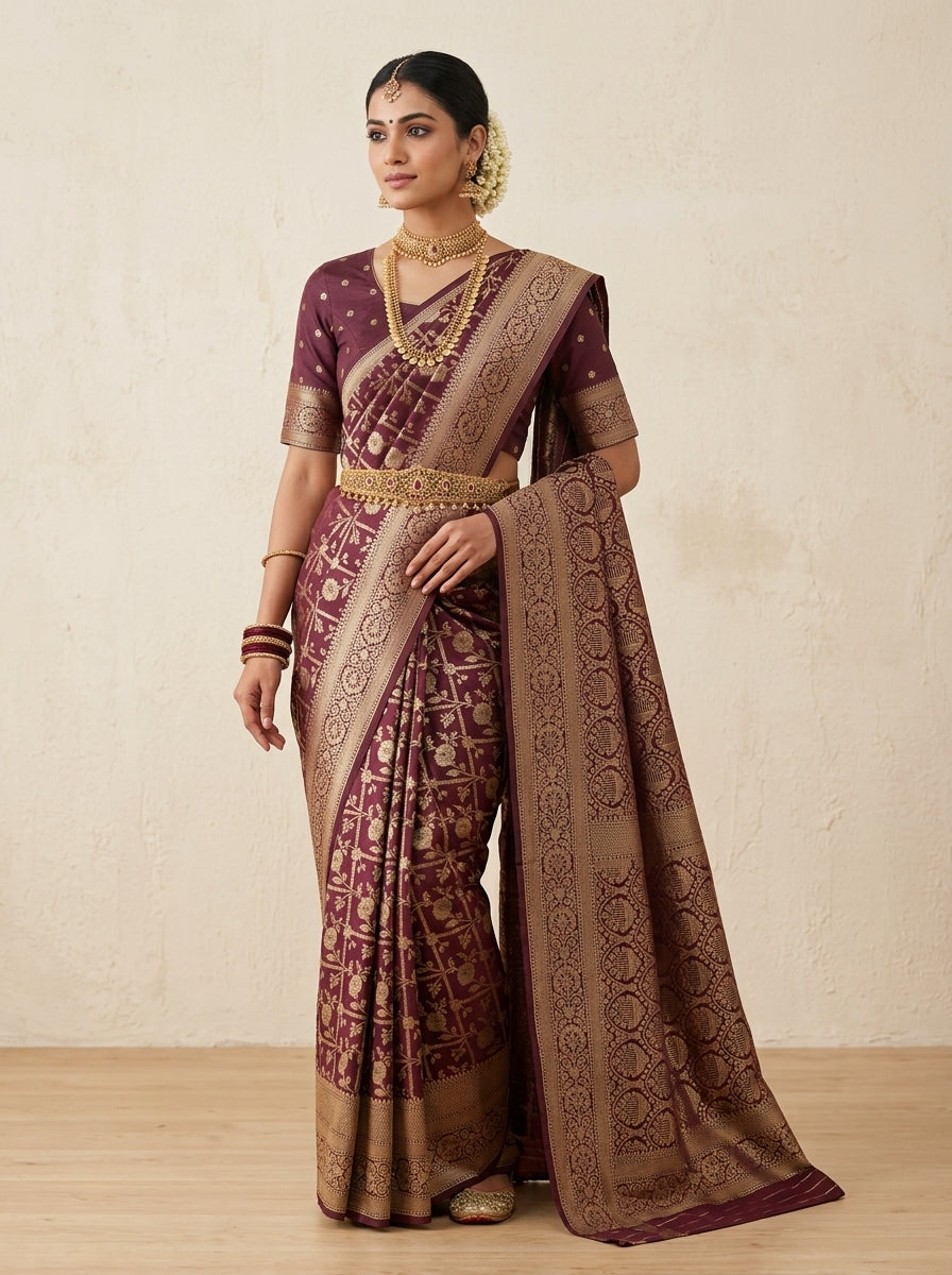 Maroon Gold Pattu Silk Saree