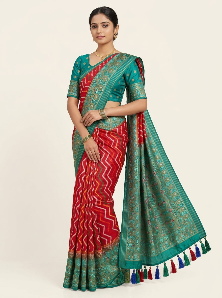 Ruby Green Pattu Silk Saree