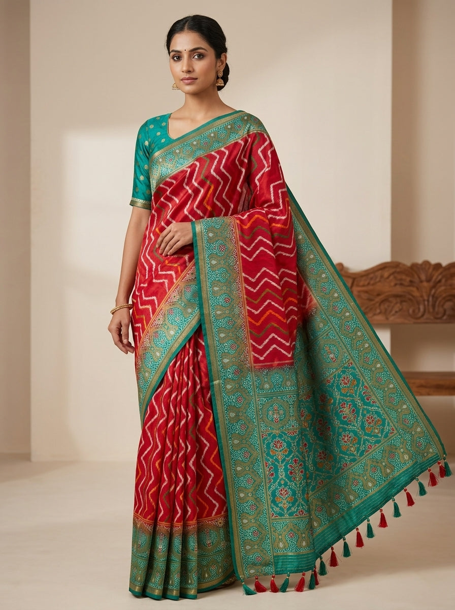 Ruby Green Pattu Silk Saree