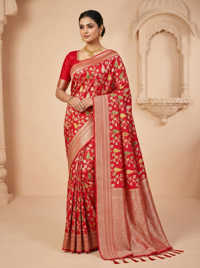 Cherry Red Pattu Silk Saree