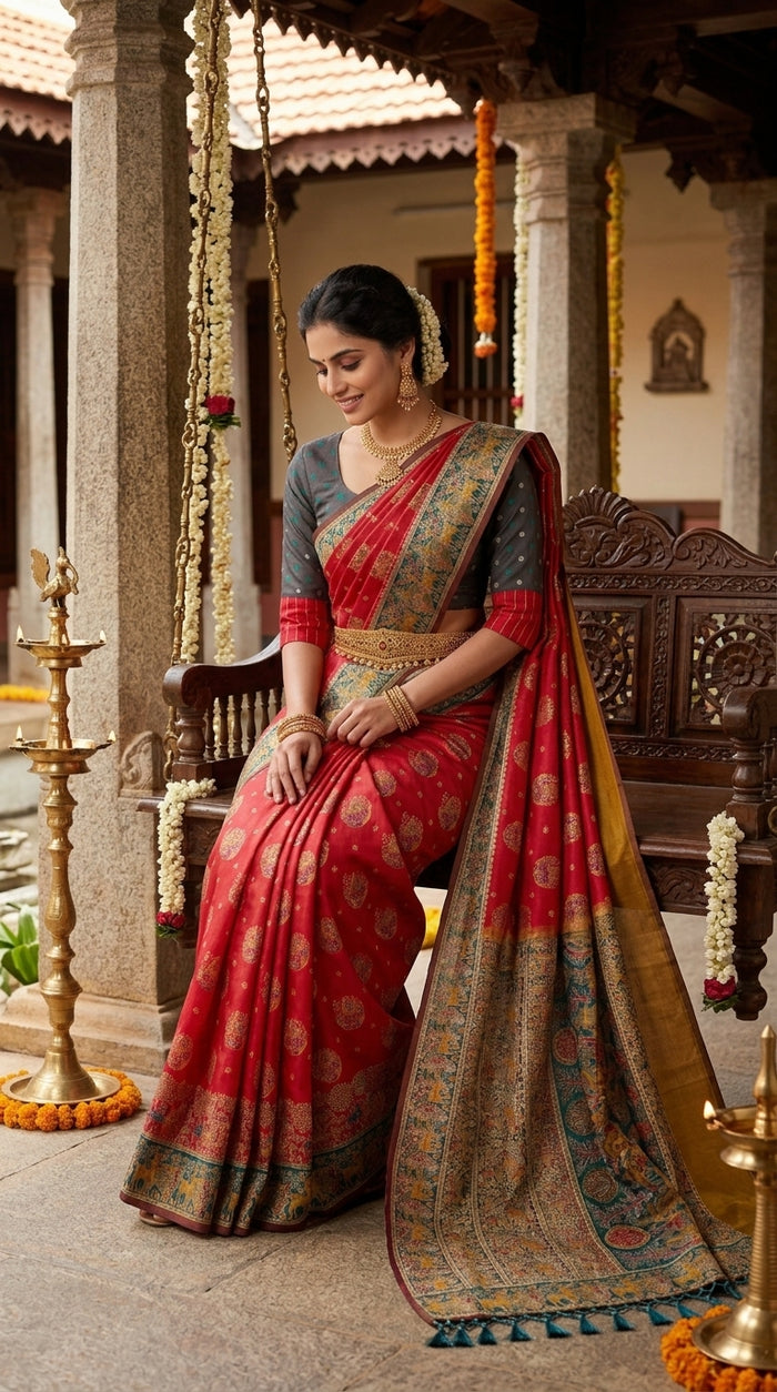 Brick Red Pattu Silk Saree