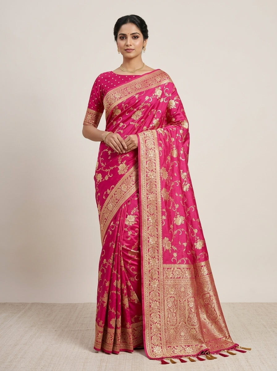 Magenta Rose Pattu Silk Saree