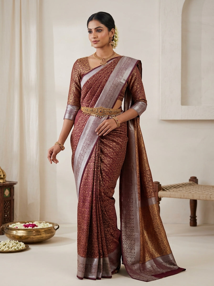 Dusty Mauve Pattu Silk Saree