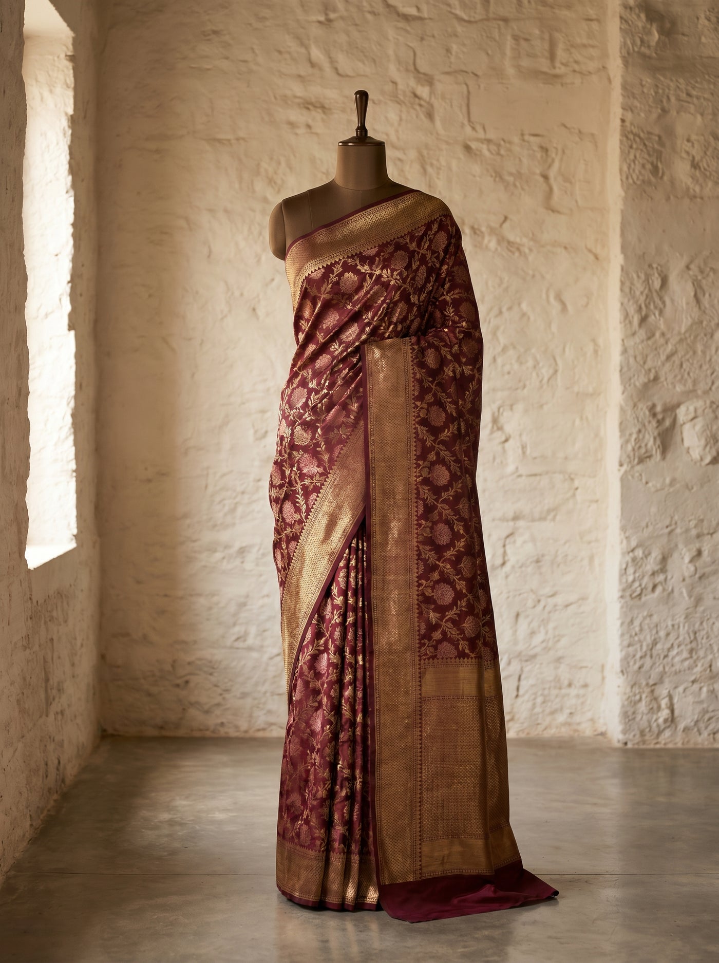 Wine and Rose Tradition pattu silk saree