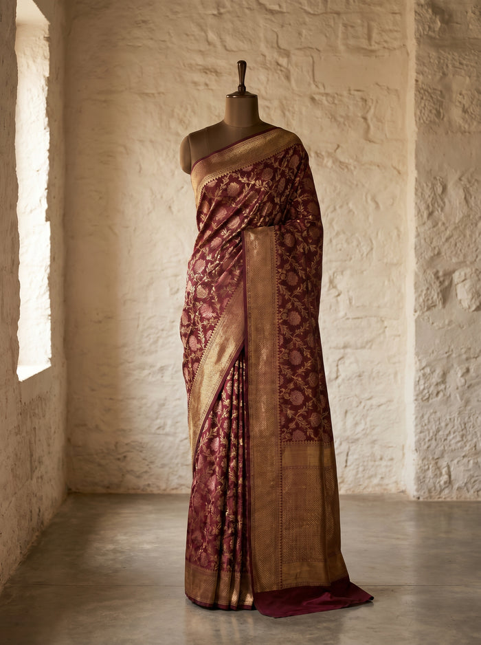 Wine and Rose Tradition pattu silk saree