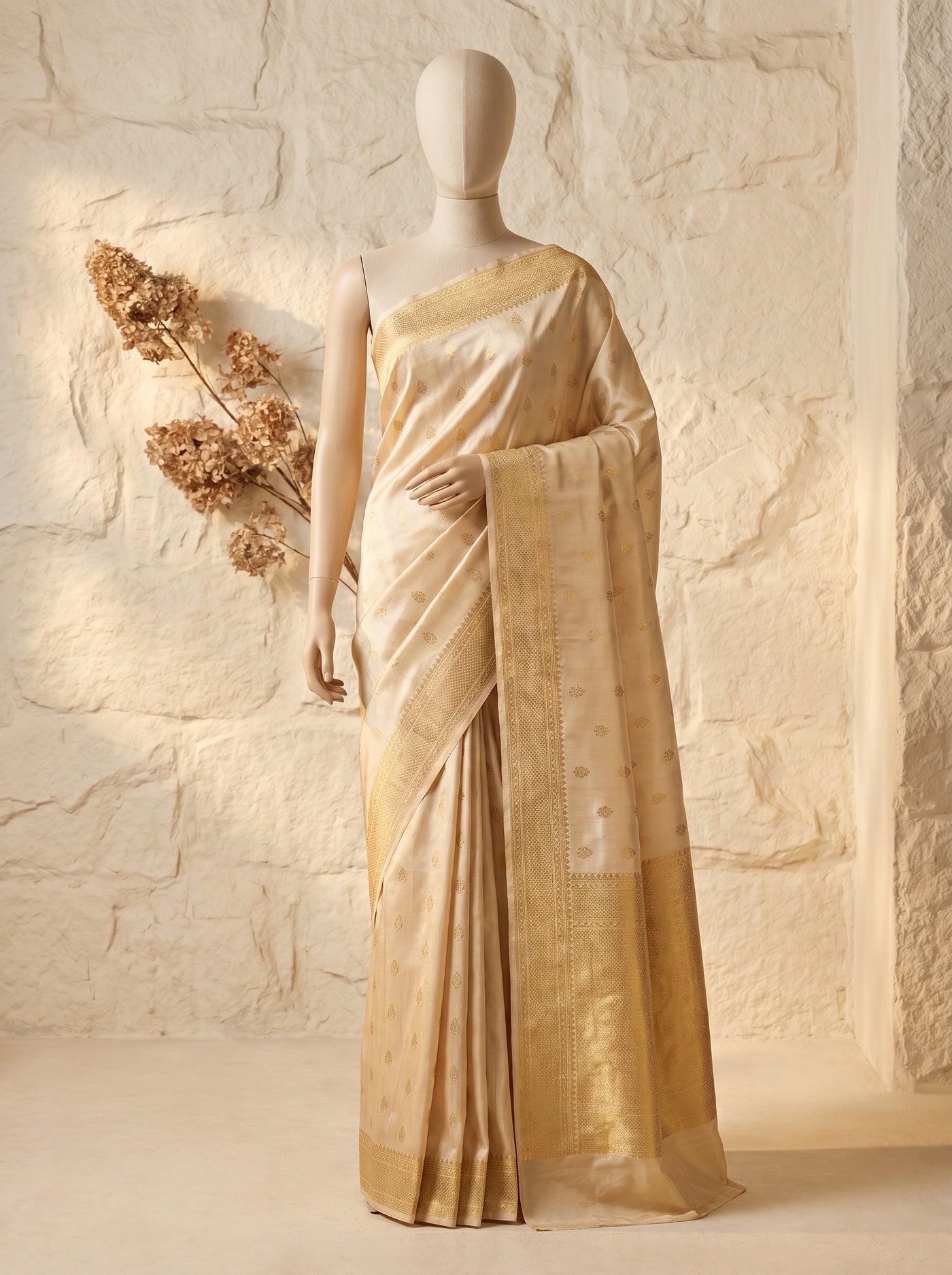 Golden Ivory Grace pattu silk saree