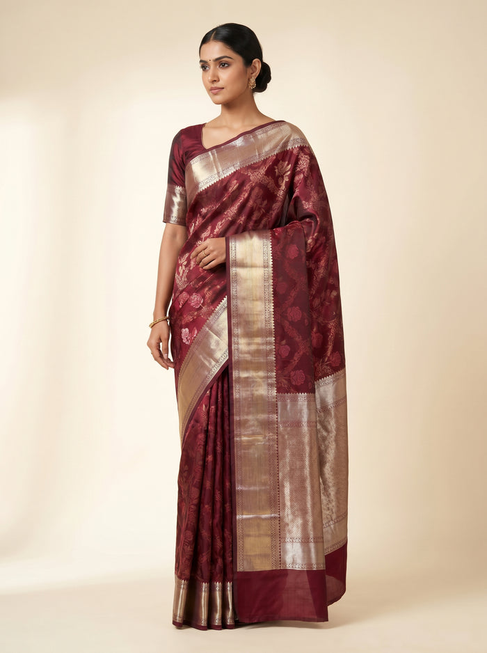 Wine Rose Tradition pure Pattu silk saree
