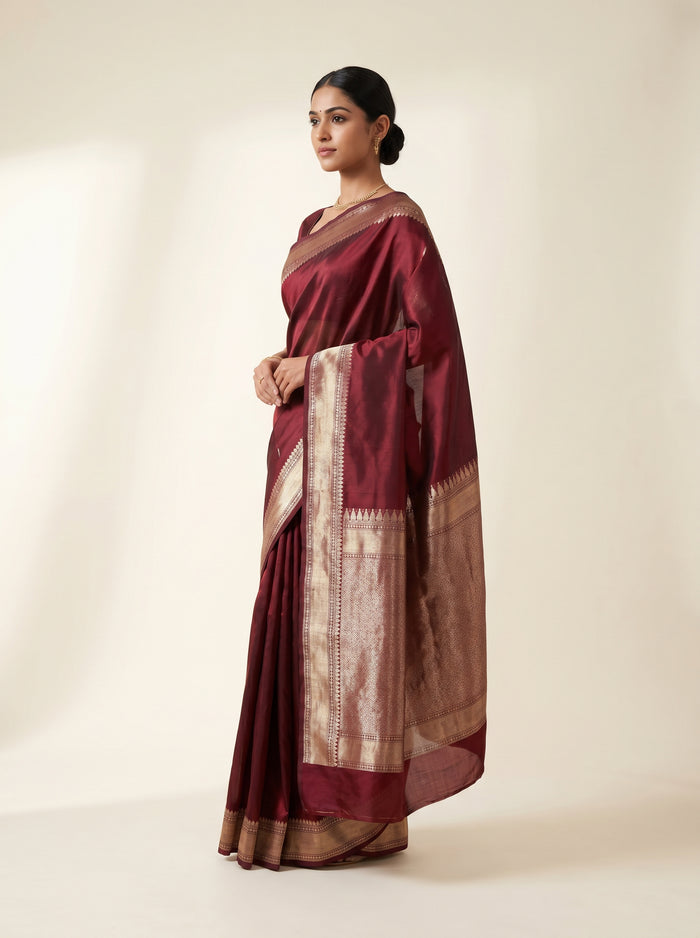 Velvet Maroon Majesty pure Pattu silk saree