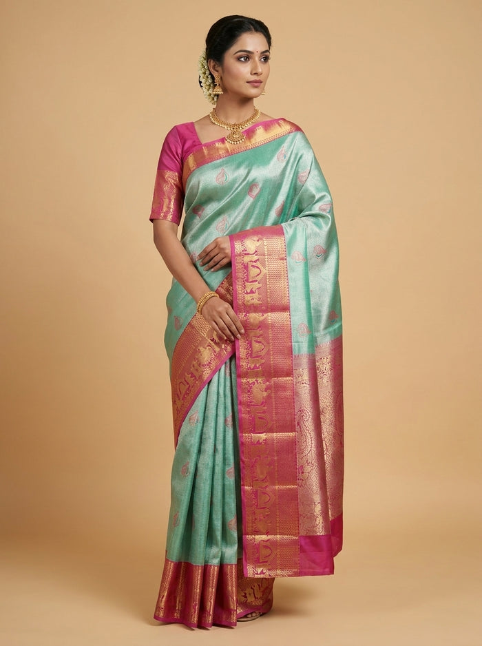 Aqua Sea Green Pattu Silk Saree