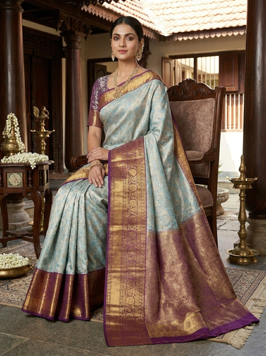 Azure Sky Blue Pattu Silk Saree