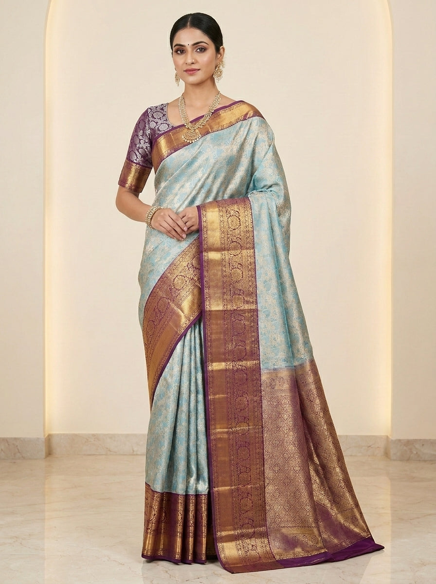 Azure Sky Blue Pattu Silk Saree