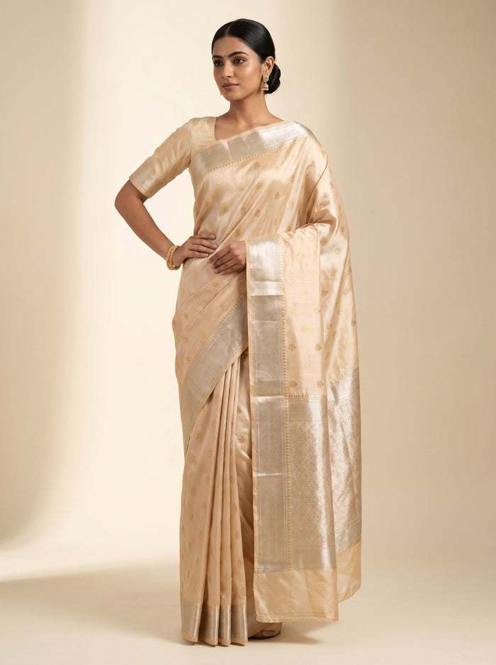 Golden Ivory Grace pure Pattu silk saree