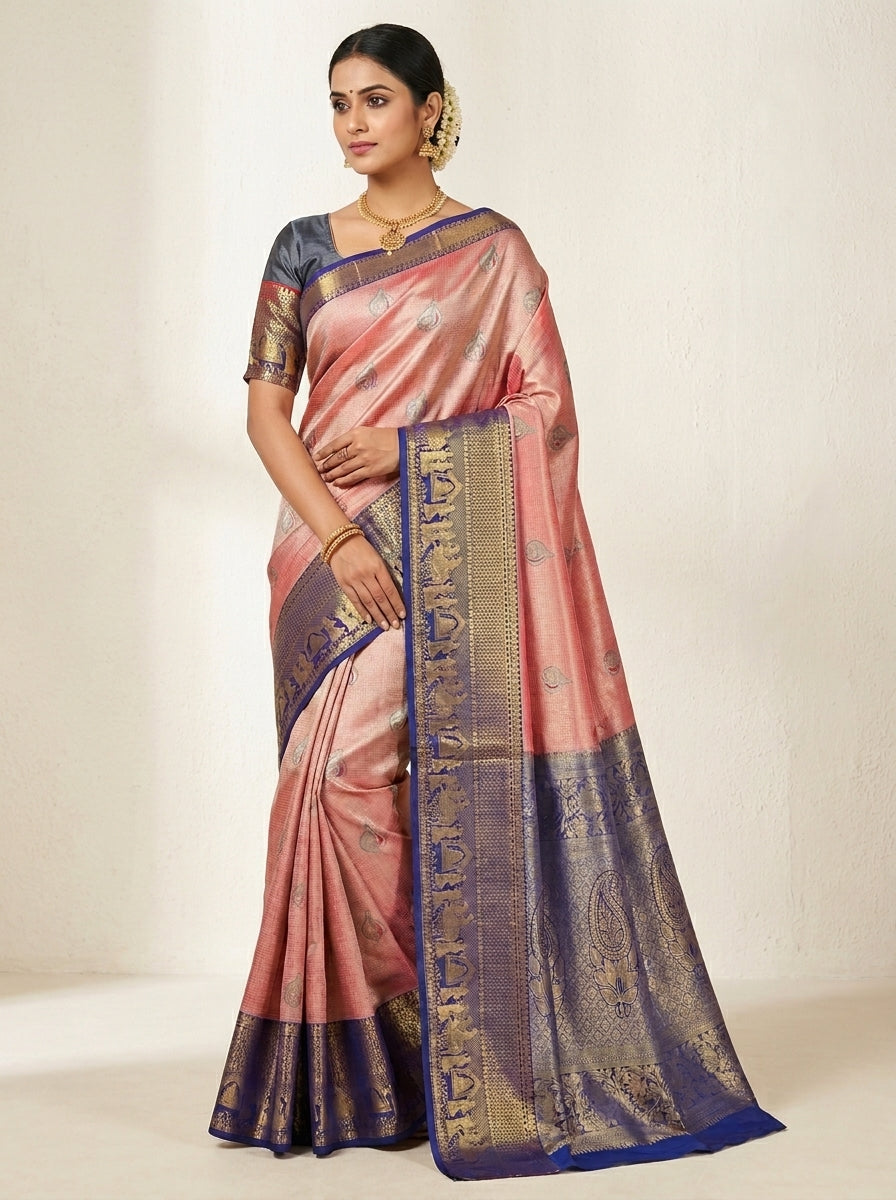 Coral Peach Pattu Silk Saree
