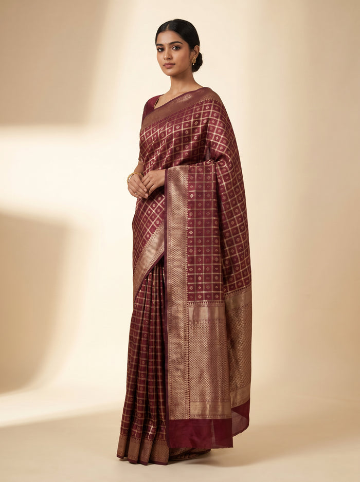 Garnet Grandeur pure Pattu silk saree