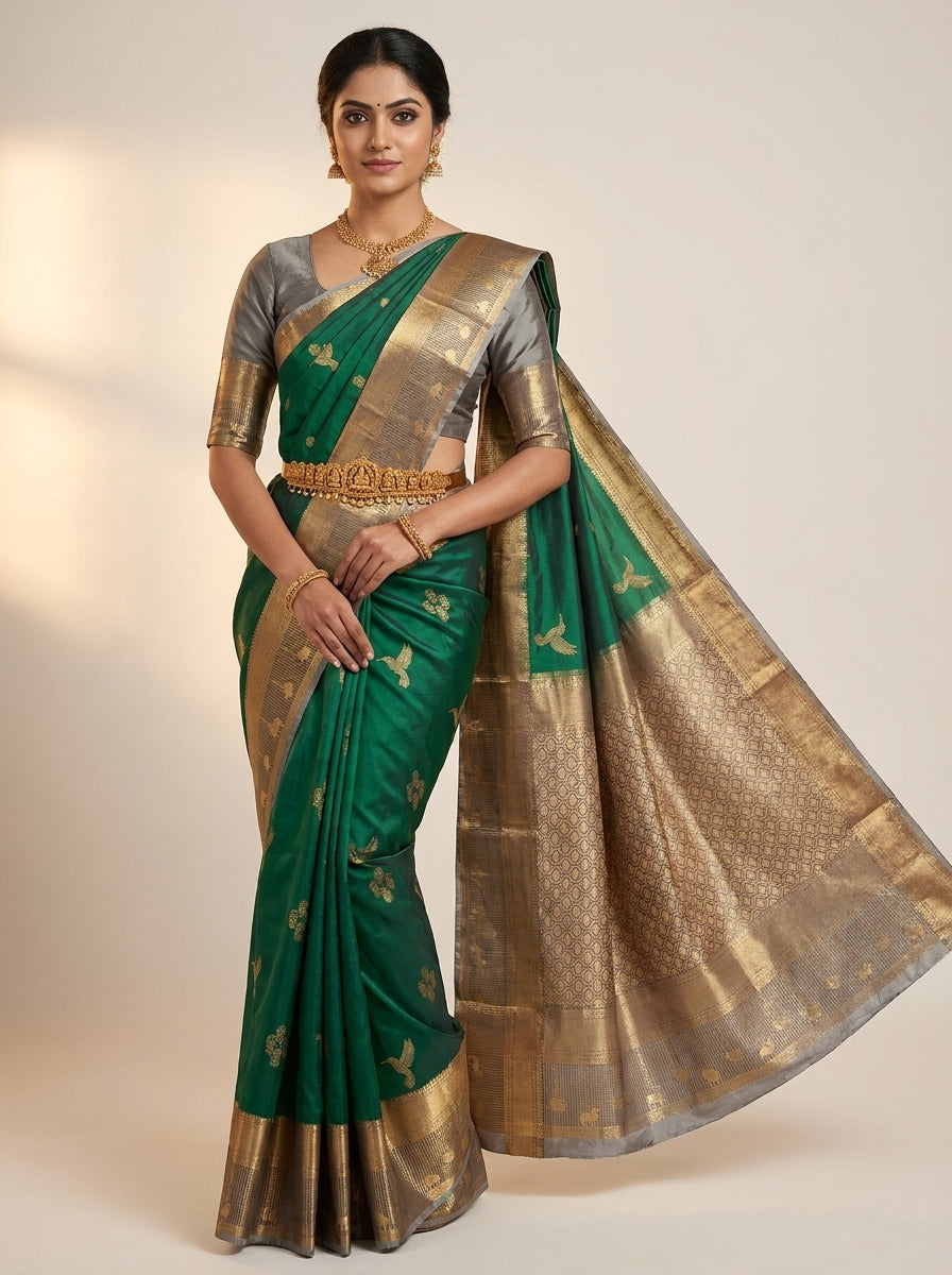 Emerald Green Pattu Silk Saree