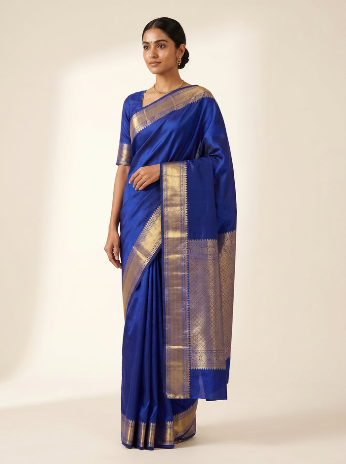 Cobalt Empress pure Pattu silk saree