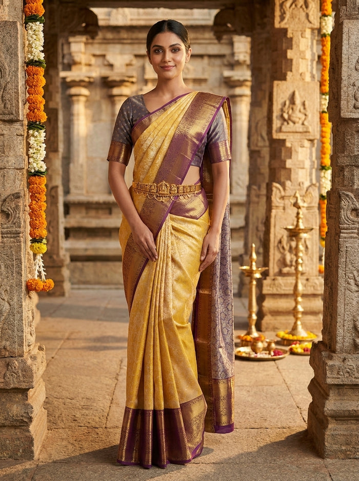 Golden Mustard Pattu Silk Saree