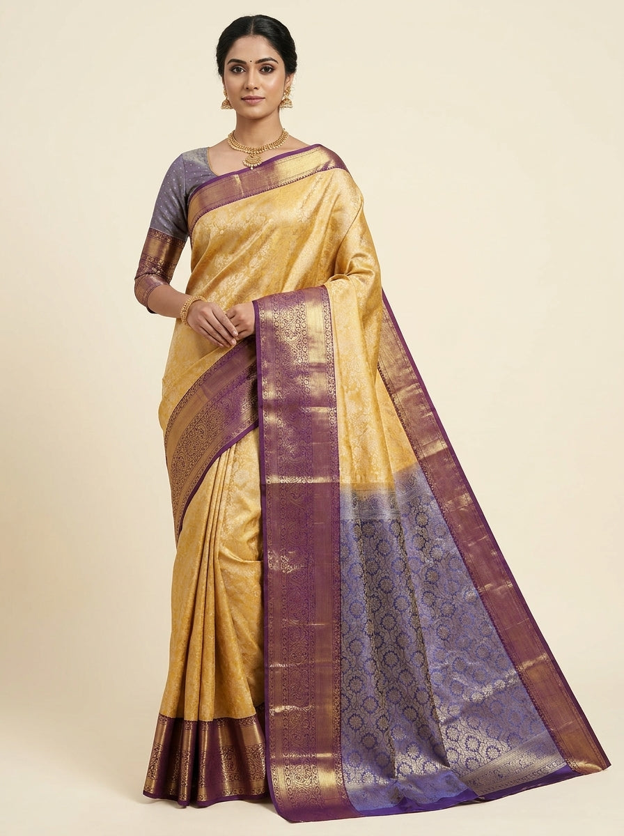 Golden Mustard Pattu Silk Saree