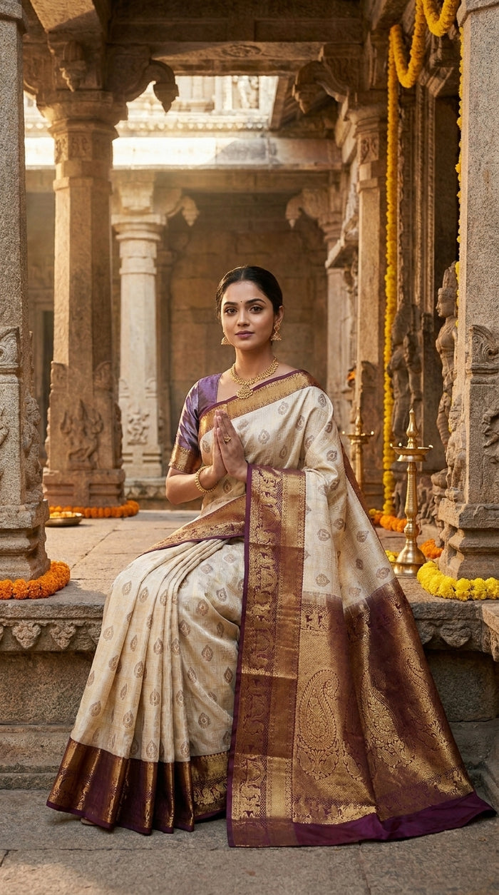 Heritage Cream Pattu Silk Saree