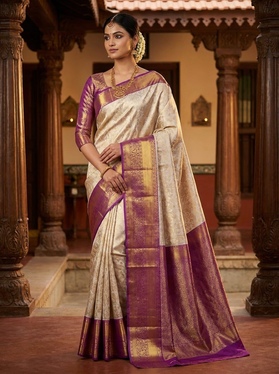 Imperial Cream Pattu Silk Saree