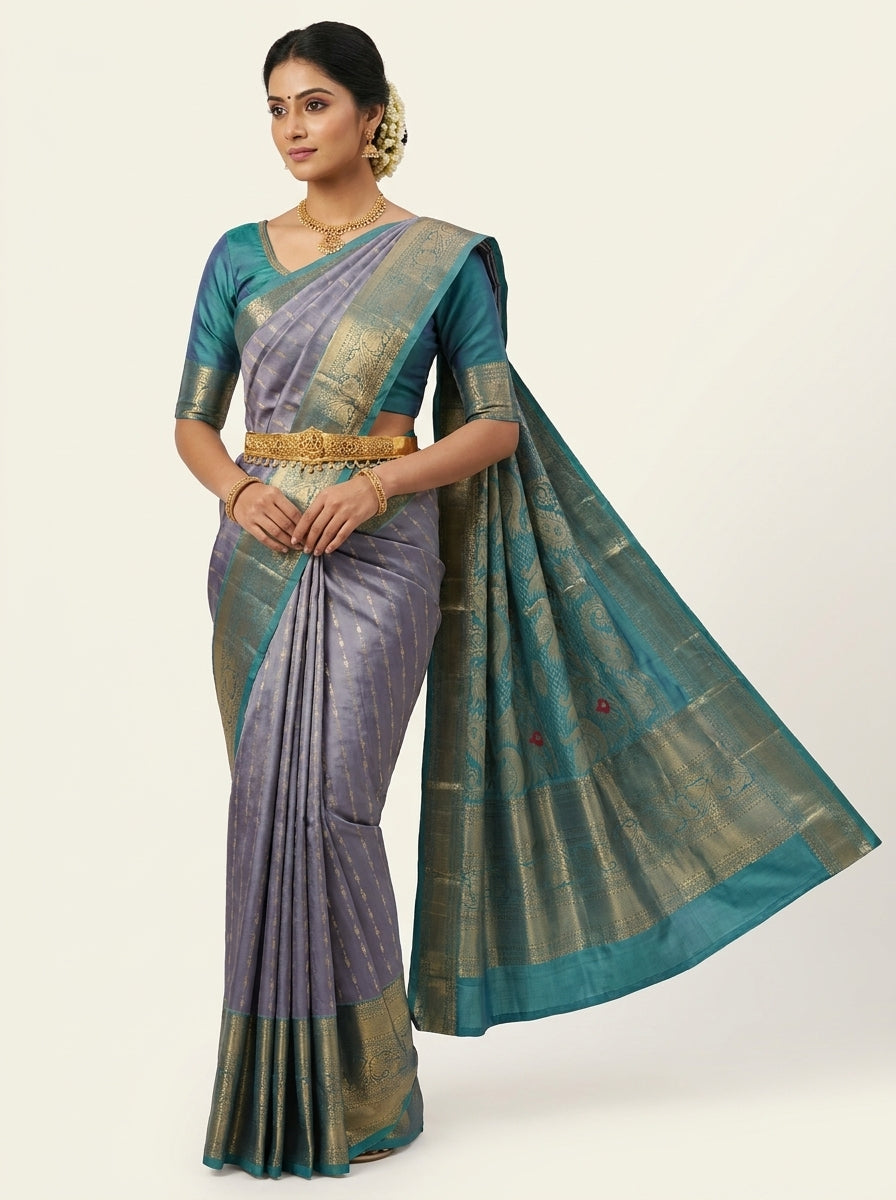 Lavender Grey Pattu Silk Saree