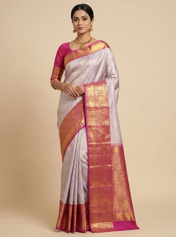 Lilac Lavender Pattu Silk Saree
