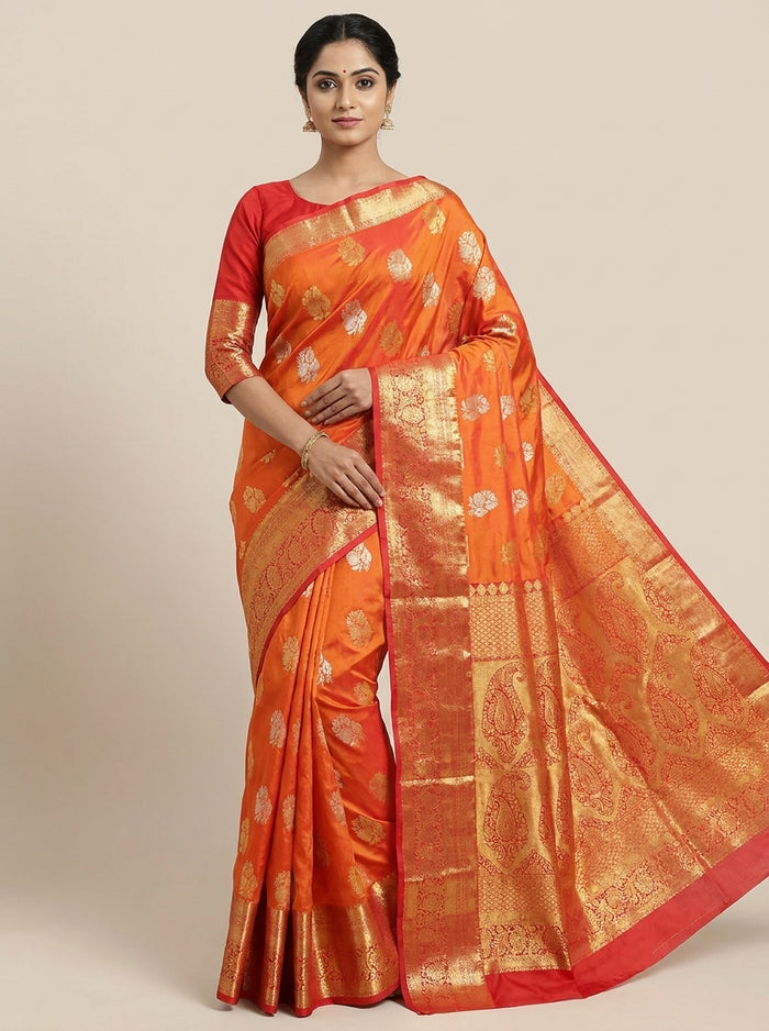 Marigold Orange Pattu Silk Saree