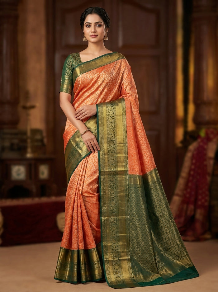 Marigold Orange Pattu Silk Saree