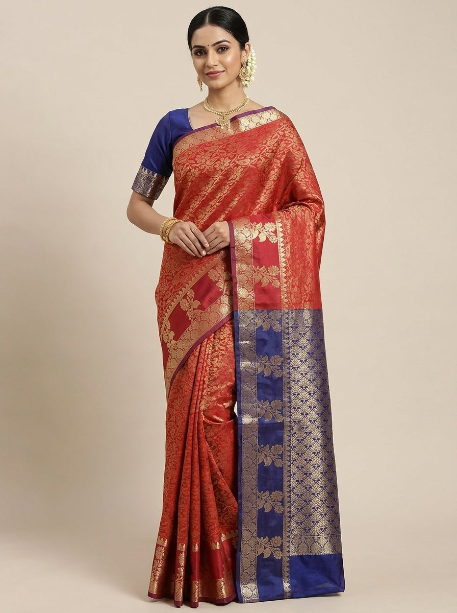 Marigold Red Pattu Silk Saree