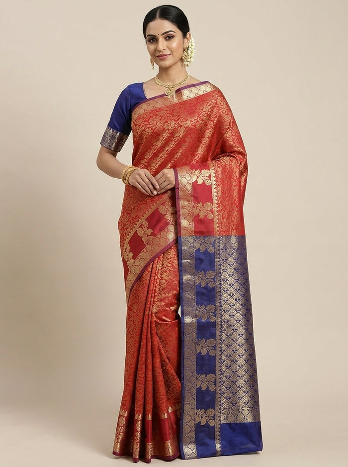 Marigold Red Pattu Silk Saree