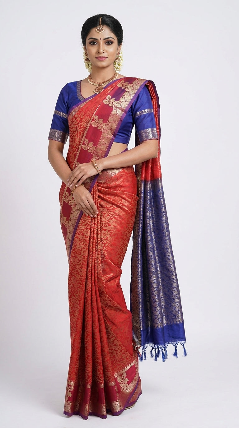 Marigold Red Pattu Silk Saree