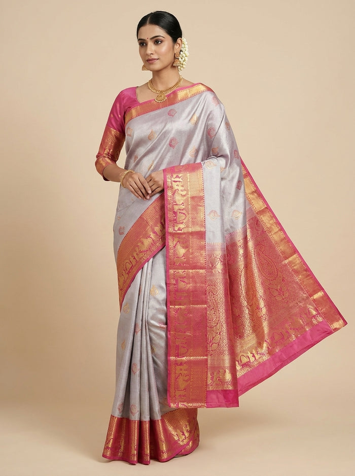 Misty Grey Pattu Silk Saree