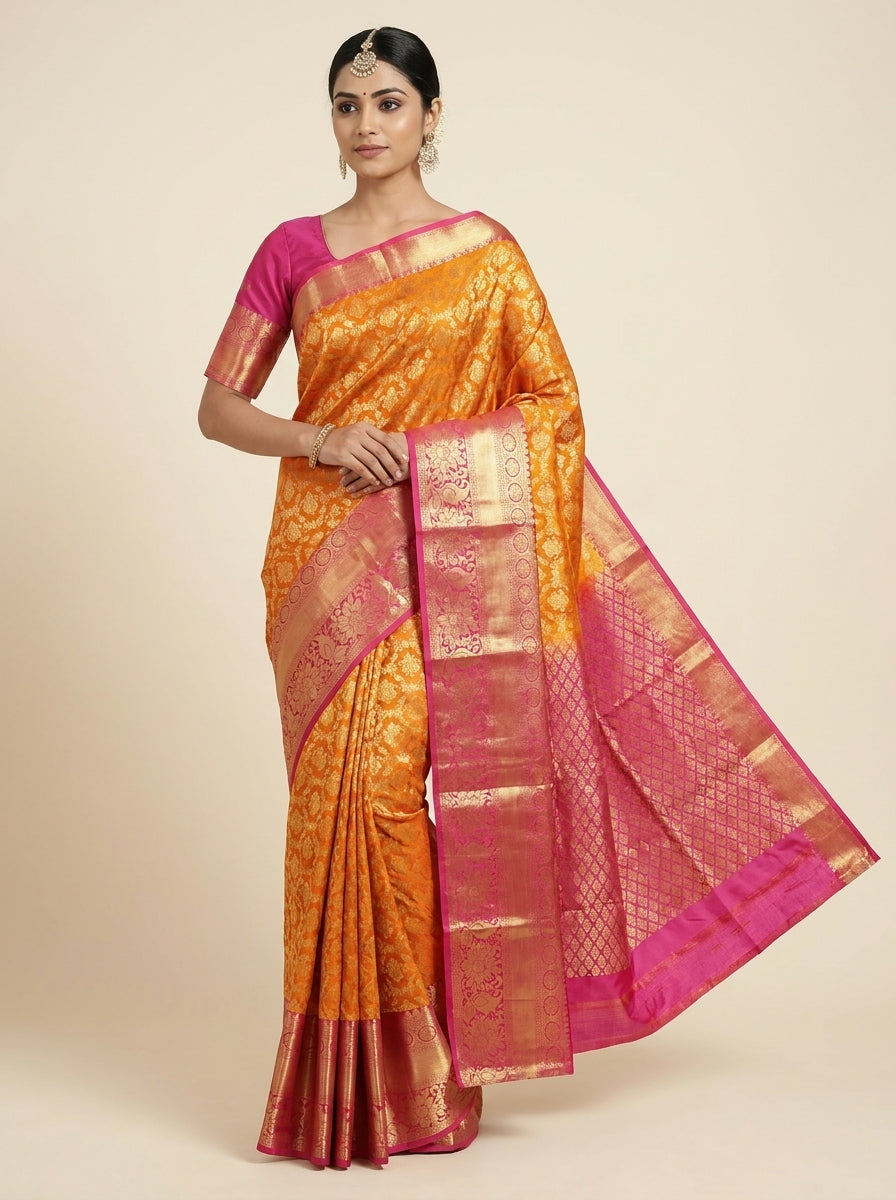 Saffron Rose Pattu Silk Saree