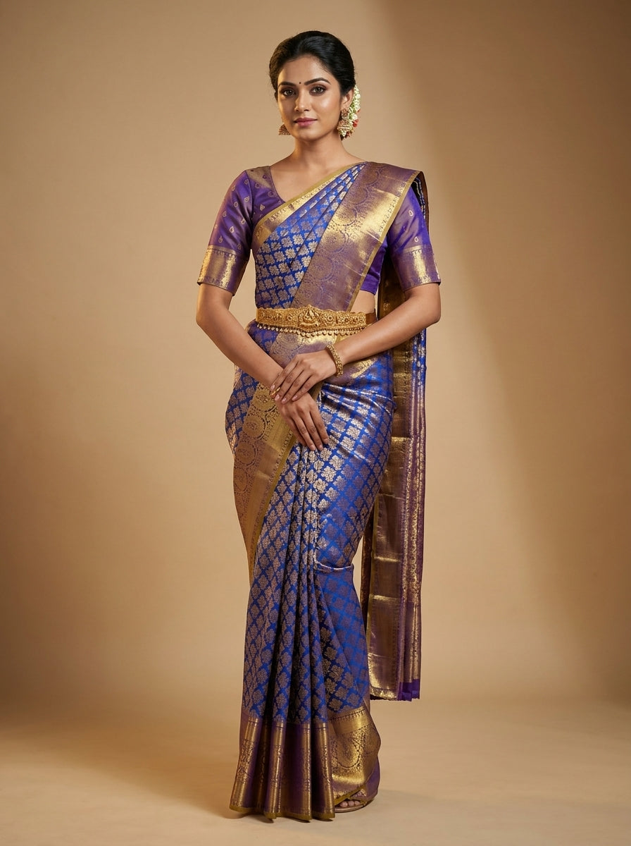 Cobalt Violet Pattu Silk Saree