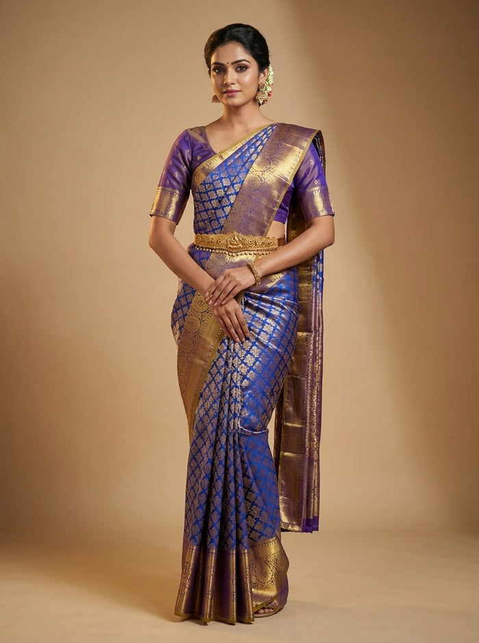 Cobalt Violet Pattu Silk Saree